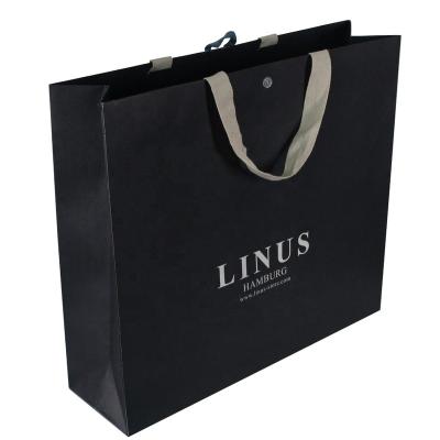 China Recyclable Custom Recycled Paper Tote Bag With Your Own Logo Black Printing For Clothing for sale