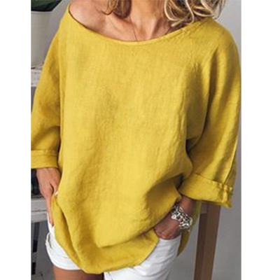 China Anti-wrinkle Women's Summer Canvas Tops Loose Casual Round Neck T-shirt Loose Loose Breathable Comfortable Tops for sale