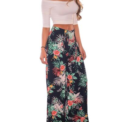 China New Anti-wrinkle Style Summer Fashion Print Pocket Women Pants Casual Wide Leg Beach Cool Pants for sale