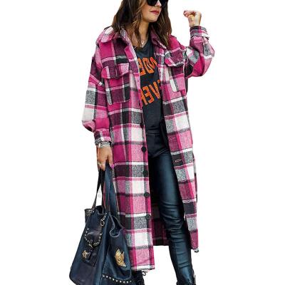 China Autumn Shirt Jacket Long Sleeve Plaid Ditch Coat Fashion Women's Long Sleeve Plaid Breathable Jacket for sale