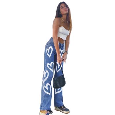 China High-waist fashion breathable loose print style female high-street jeans women's personality graffiti hippies for sale