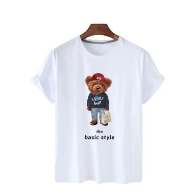 China Anti-wrinkle new summer style pure cotton creative bear pattern printing women's short-sleeved fresh fitness leisure T-shirt for sale