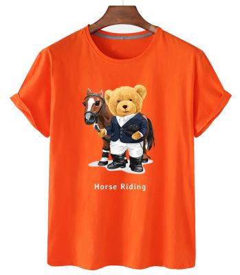 China Anti-wrinkle fashion teddy bear T-shirt letter printing 100% cotton plus size custom top men and women summer short sleeve t-shirt for sale