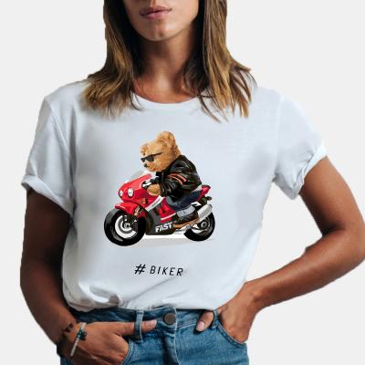 China Anti-wrinkle Fashion Motorcycle Teddy Bear T-shirt Letter Printing Custom Made Top 100% Men And Women Cotton Summer Short Sleeve T-shirt for sale