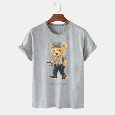 China Anti-wrinkle personality trend creative bear pattern printing cool fitness oversized short-sleeved T-shirt for sale