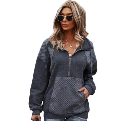 China Autumn and winter clothing women's zipper pullover solid color solid color patch pullover waterproof pique sweater for sale