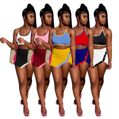 China Summer Waterproof Women Short Sets Candy Color Tank Top 2 Piece Skirt Set Two Piece Set for sale