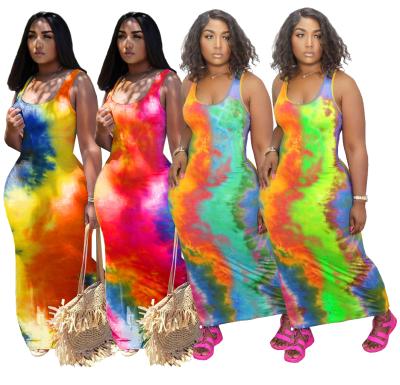 China New style fashion anti-static sleeveless summer tie-dye tropical pattern women's casual dress for sale