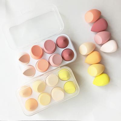 China Free Shipping DDP Eco-friendly Wholesale 8 Pieces Makeup Sponge Elastic Set With Storage Box Multi Color And Shape Latex Sponge Makeup Free Blast for sale