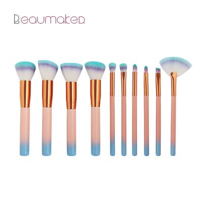 China Angular Blush Beaumaker Amazon 2021 Hot Selling Ten Pieces Pink Blue Gradient Make Up Brush Maquillaje Beauty Tools Wholesale for sale