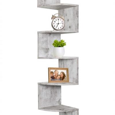 China Modern New Design Home Decoration Kitchen Bathroom 5 Tier Wooden Zig Zag corner shelf 5 tier shelves for wall storage for sale