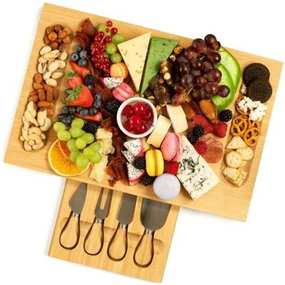 China Good Stocked Selling Custom Bamboo Boxed Deli Tray Box Cheese Board Cutout Kitchen and Cheese Table Trays for sale