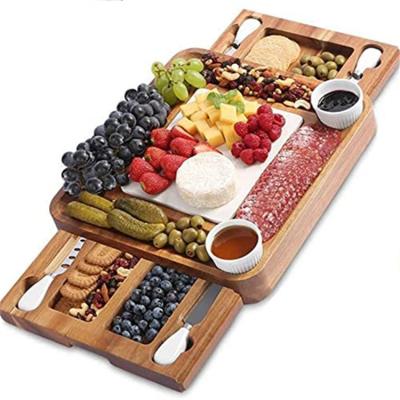 China Genuine Amazon Hot Sale Acacia Cutlery Cheese Cutting Board Stocked Wood Set for sale