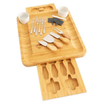 China Morden Style Stocked Stone Set Single Boxed Bamboo And Knife Cutting Kit Cheese Board for sale