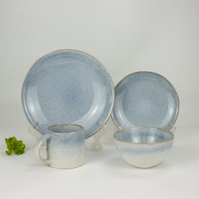 China Viable Exquisite Cheap Reactive Glaze Hotel Dishes 4pcs Ceramic Tableware Set With Logo for sale