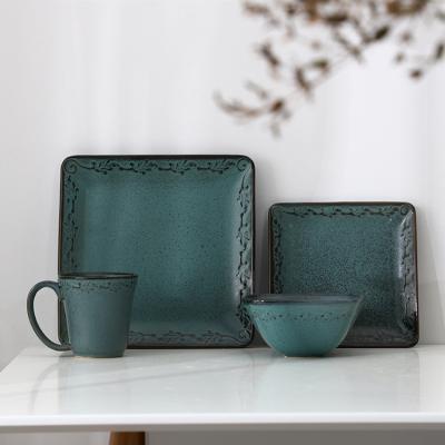 China Lasting Price Sustainable Cheap Restaurant Dinnerware Restaurant Custom Dark Green Porcelain Dinner Set With Logo for sale