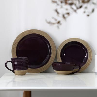 China Sustainable Hot Selling Logo Restaurant Custom Vintage Dinnerware Vintage Purple Ceramic Dinner Set for sale