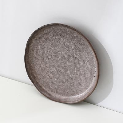 China Brown Sustainable Country Retro Style Round Cheap Simple Durable Restaurant Dish Ceramic Dishes for sale