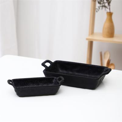 China New Arrival Rectangle Cake Bread Durable Non-Stick Mold Black Ceramic Bakeware With Double Handles for sale