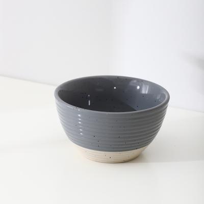 China Wholesale Durable Nordic Style Gray Stripe Relief Small Durable Home Ceramic Bowl for sale