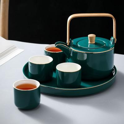 China High Quality Modern European Viable Style Royal Green Royal Duke Porcelain Elegant Tea Set With Tray for sale