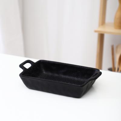 China Viable Wholesale Bulk Black Cake Bread Rectangle Non-Stick Ceramic Bakeware With Double Handles for sale