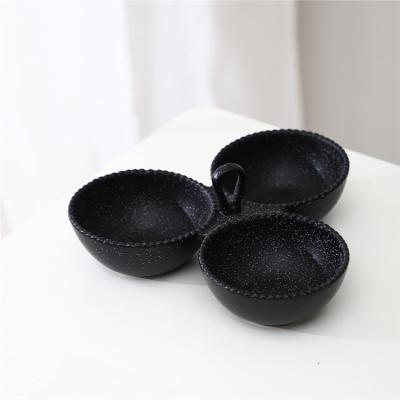 China Sustainable Wholesale Restaurant Wedding Hotel Kitchen Round Black Ceramic Appetizer Tapas Serving Bowl Set For Snack for sale