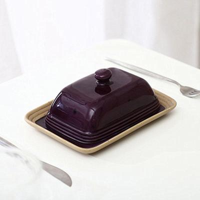 China Novelty prioritychef French Bread Sugar Flat Modern Purple Flour Square Ceramic Butter Dish With Lid for sale