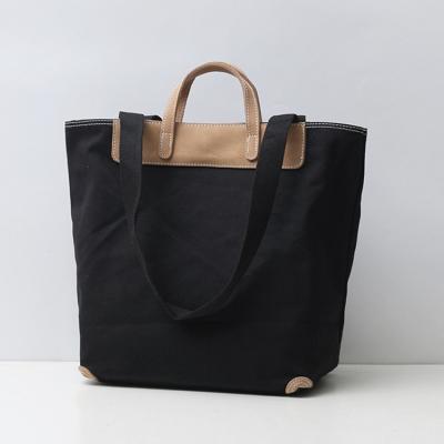 China Lady OEM Custom Large Capacity Canvas And Leather Bracelets Empty Women Tote Bag Shoulder Bag For Girls for sale