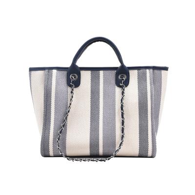 China Canvas Canvas Stripe Tote Bag Support Custom Handbag Shoulder Bag Handbags Ladies for sale