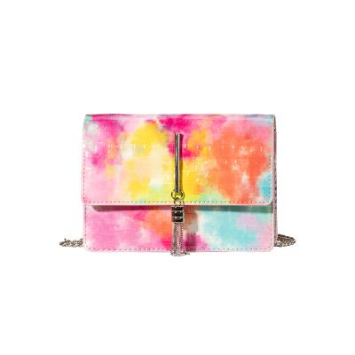 China Lady's Cross Tie Dyed Pattern - Body Women Shoulder Bag Luxury Leather Handbag With Gold Chain for sale