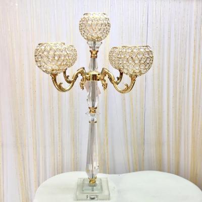 China Tall Crystal Weddings 5am Gold Globe Candelabra Centerpiece for sale