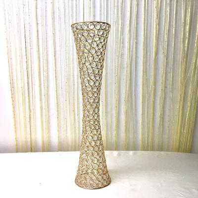 China Hot Sale Gold Romantic Wedding Decoration Crystal Flower Vase For Wedding Decoration for sale