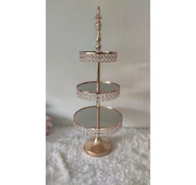 China Hot Sale 3 Tier Wedding Party Decoration Wedding Gold Crystal Cake Stand for sale