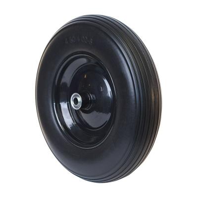 China Large STORAGE AND LOGITICS Transport PU Foamed Flat Freewheel For Wheel Barrow Ribbed Tread NEVER PUMPING NO for sale