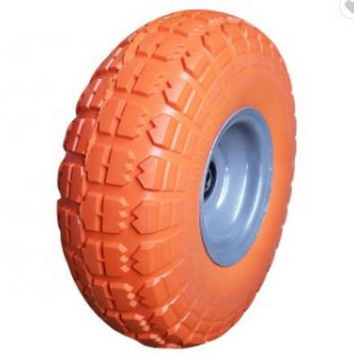 China Heavy Duty STORAGE AND LOGITICS PU Foamed Flat Freewheel For Wheel Barrow Ribbed Tread Never Pumping No for sale