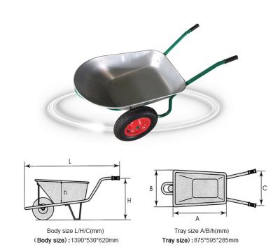 China GARDEN OR FARM two wheel pneumatic air-wheel galvanized metal tray wheel wheelbarrows for sale