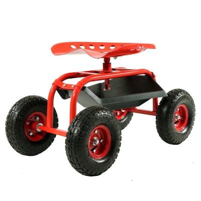 China Garden Work Rolling Garden Cart Scooter with Tool Tray 360 Wheels and Swivel Seat Red for sale