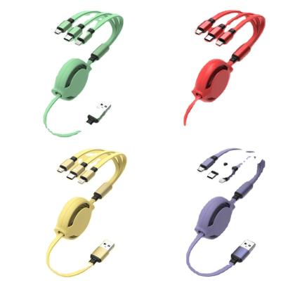 China Hot Selling High Quality Retractable 1.2m Adjustable 3 In 1 Multifunctional USB Cable Mobile Phone Charger 3 In 1 USB Charging Cable for sale