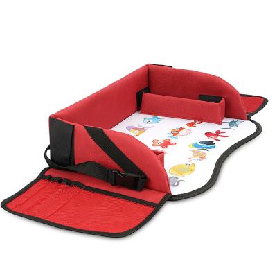 China 2021 Newest Comfortable Foldable 600d Oxford Cloth Kids Travel Tray Table Folding Baby Car Seat Tray and Storage Bin Car Dining Tray for sale