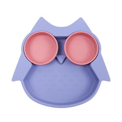 China Wowo OEM/ODM Non Slip Coastal Owl Divided Food Grade Silicone Suction Dish for Toddler Kids Baby Suction Dish for sale