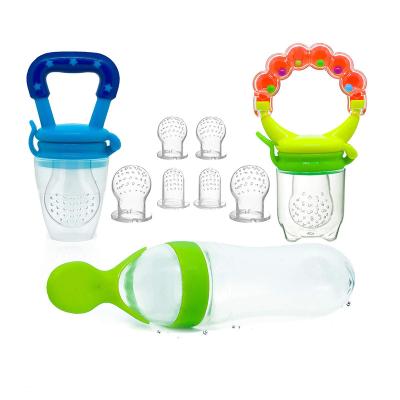 China Bottle Free Spoon Squeeze Nibbler Fresh Fruit Feeder BPA Baby Food Teeth Newborn Pacifier with Soothing Pantyhose Baby Feerder Set for sale