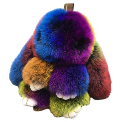 China Bunny Rabbit Fur Handbag Pendant Soft Fluffy Pompom Pandant Keychain Faux Key Chain for sale