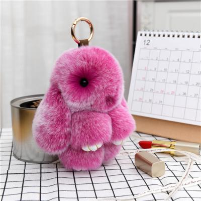 China 13cm-15cm Eco-Friendly Bags Ring Pendant Bunny Plush Key Chain Stuffed Cute Fur Bunny Rabbit Plush Rabbit Rex Key Chain for sale