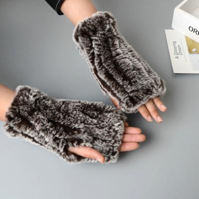 China Fingerless Jacquard Real Rex Rabbit Fur Gloves manufacturer Sustainable, Stocked hot sale for sale