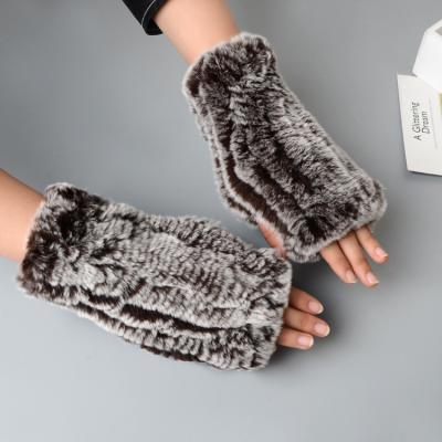 China Fingerless Jacquard Women Rabbit Fur Glove manufacturer Sustainable, Stocked hot sale for sale