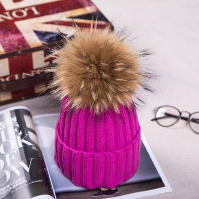 China COMMON Women Knit Winter Beanie Hat Faux Fur Pom Pom Bobble Hat Beanie Girls for sale