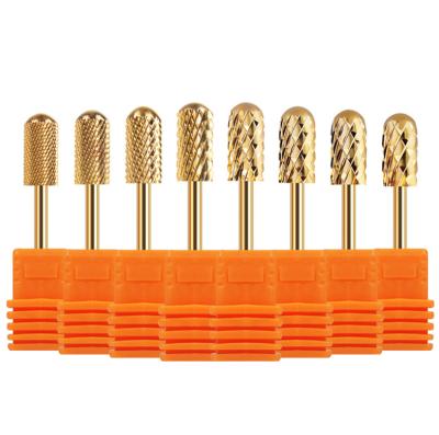 China Easy Apply Jinyi 8 Types Professional Durable Tungsten Steel Maker Golden Grinding Head Nail Art Drill Bits For Nails Portable for sale