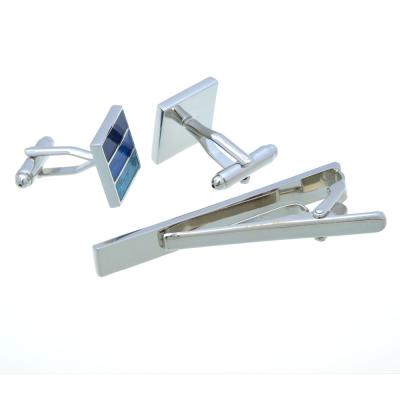 China Hot Sale New Brass Luxury Design Square Crystal Diamond Tie Pin Clip Cufflink Enamel Square Set for sale