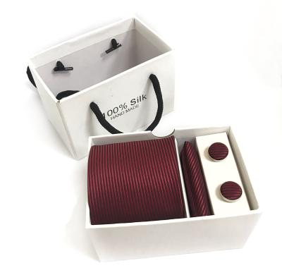 China Custom Men's Square Stripe Neck Tie Pocket Cufflink Gift Box Set From China Striped Supplier for sale